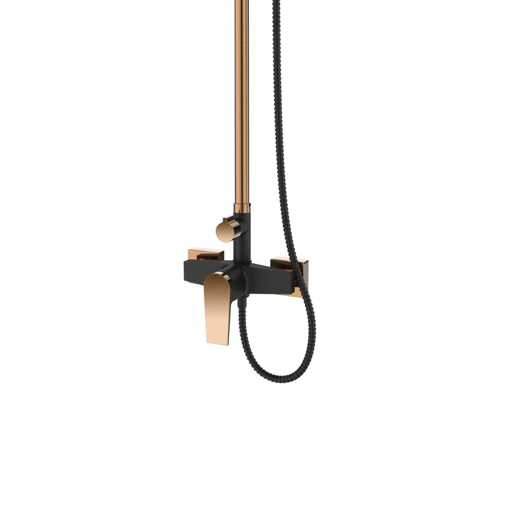 Black/Rose Gold Shower Valve Riser Rainfall Head Set Square - Image 8