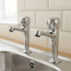 Pair Of Contract Kitchen Sink Pillar Taps Chrome WRAS Approved