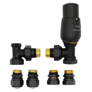 Black Thermostatic Radiator Valve Set + Copper PEX Fittings