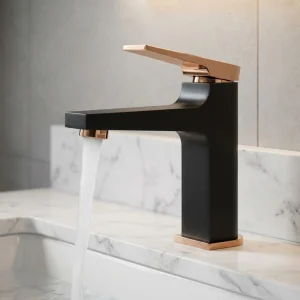 Black/Rose Gold Bathroom Basin Mixer Tap + Click-Clack Plug