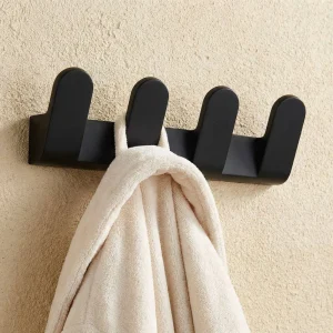 Black Towel Robe Hook 4 Hooks Hanger Wall Dressing-Gown