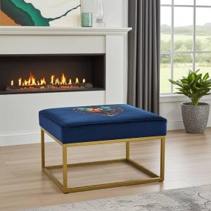 Artisan Square Bench 60x60cm – Velvet Top, Gold Metal Frame